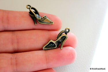 6 x Bronze Tone High-heel Shoe Charms Pendants 26mmx11mm